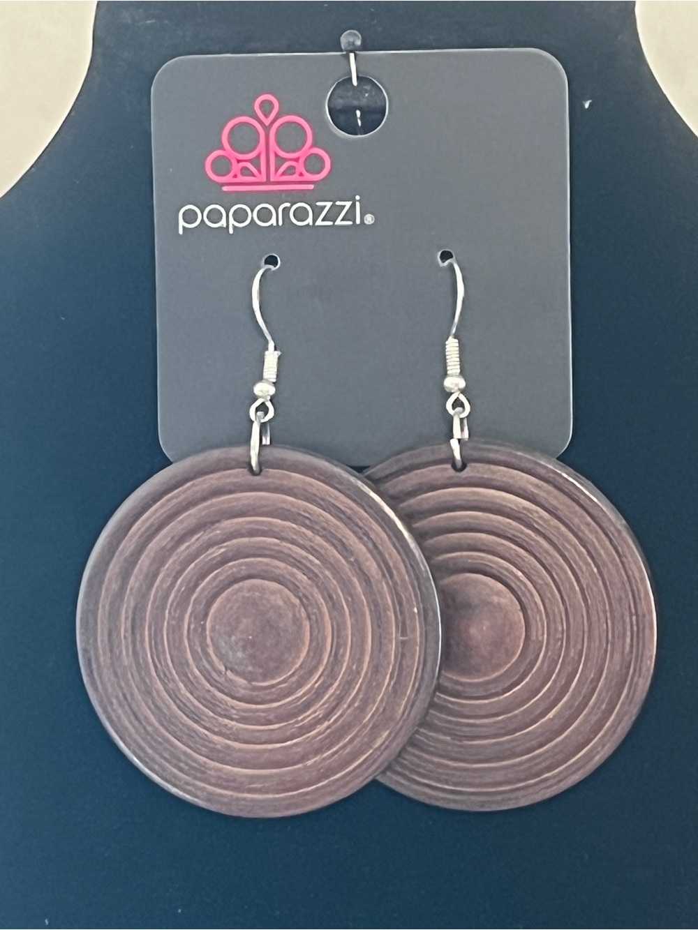Paparazzi Brown Circular Wood-Effect Dangle Earrings